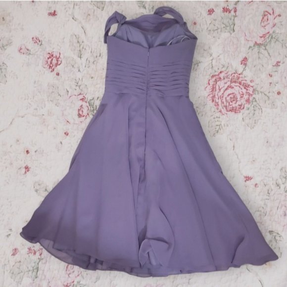 Jasmine Boutique- Lilac Halter Ruched Flowy Midi Mesh Dress - Picture 7 of 16